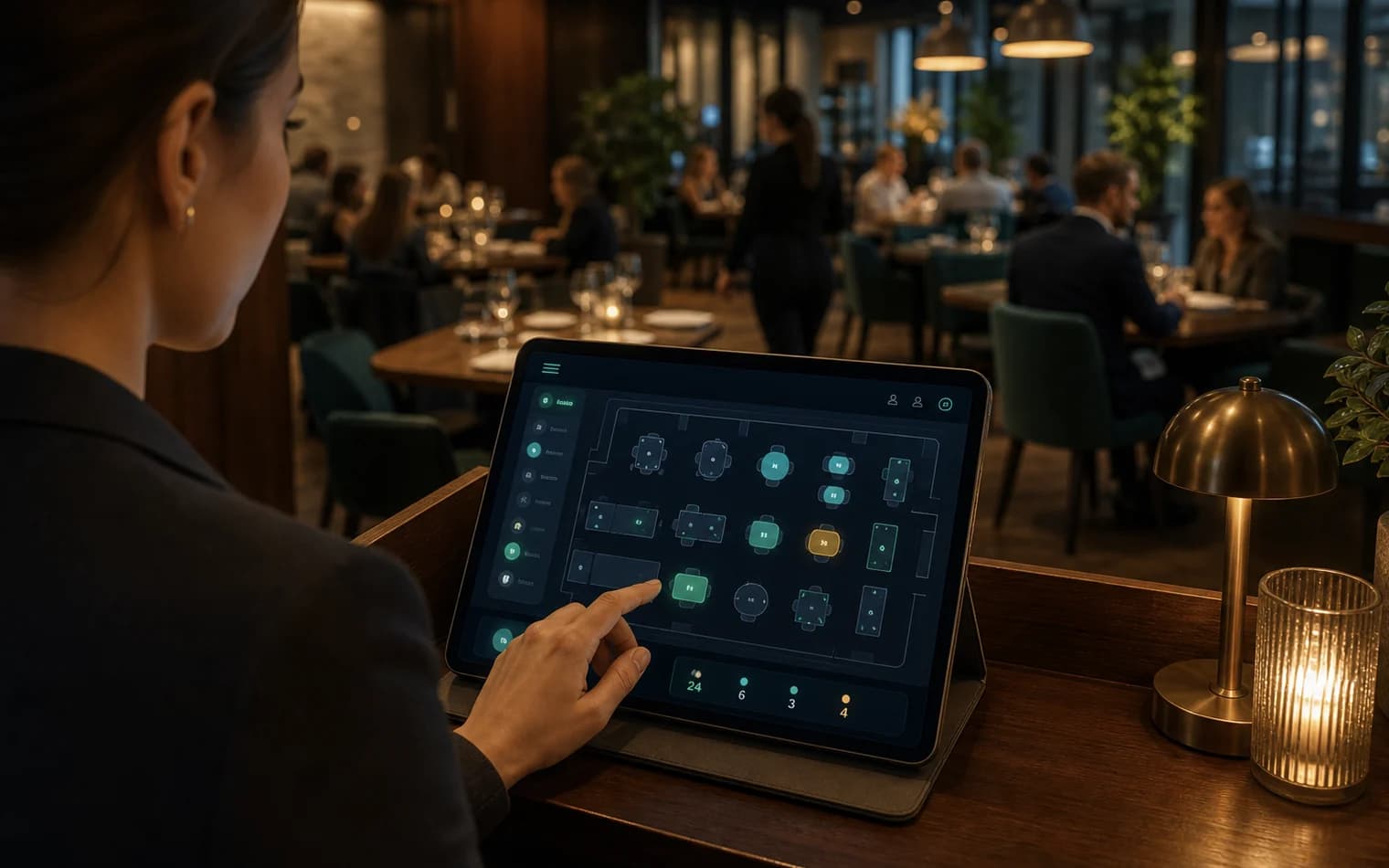 Restaurant table map being used on a tablet in the dining room
